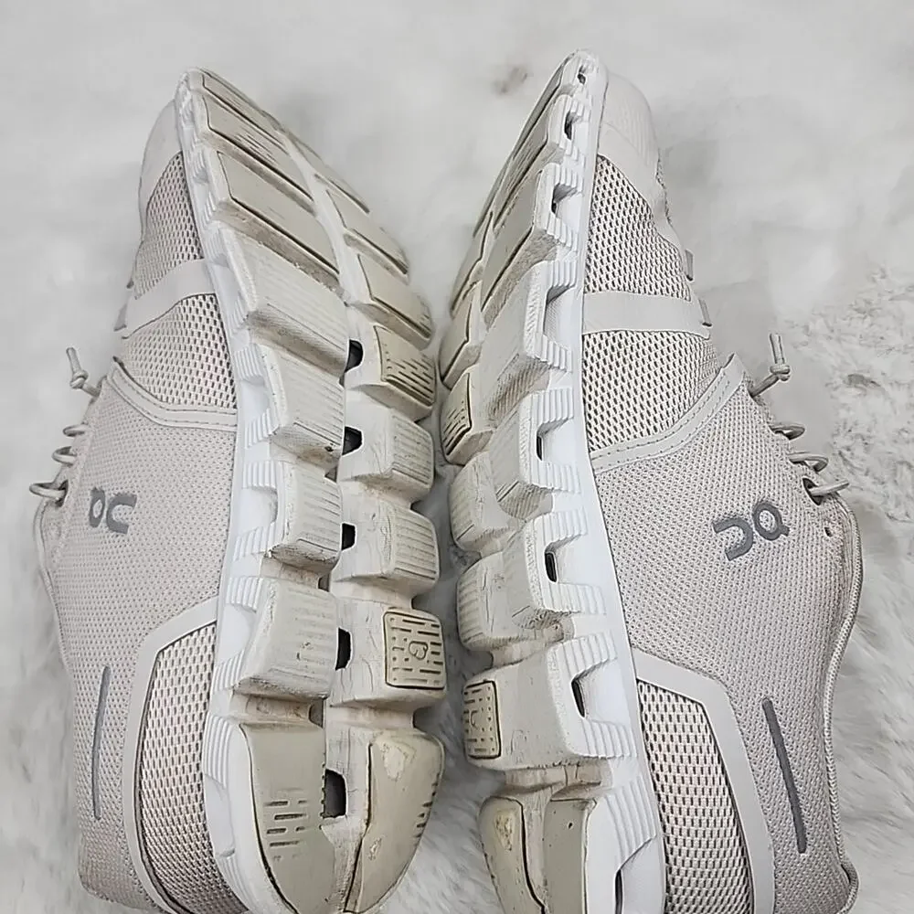 ON Cloud 5 Shoes Womens Size 9.5 Beige White Running Athletic - Picture 6 of 9